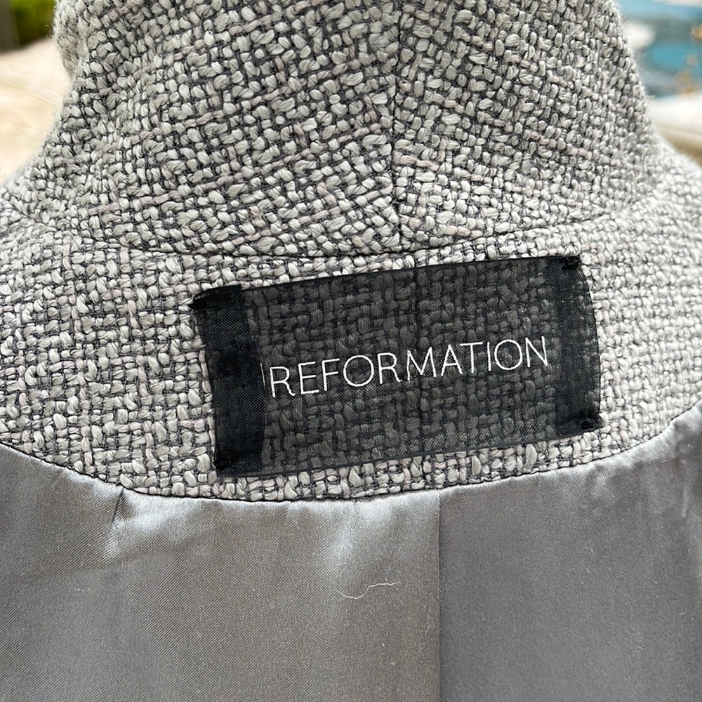 Reformation long grey swing full length dress coat with full lining in satin - Picture 6 of 14